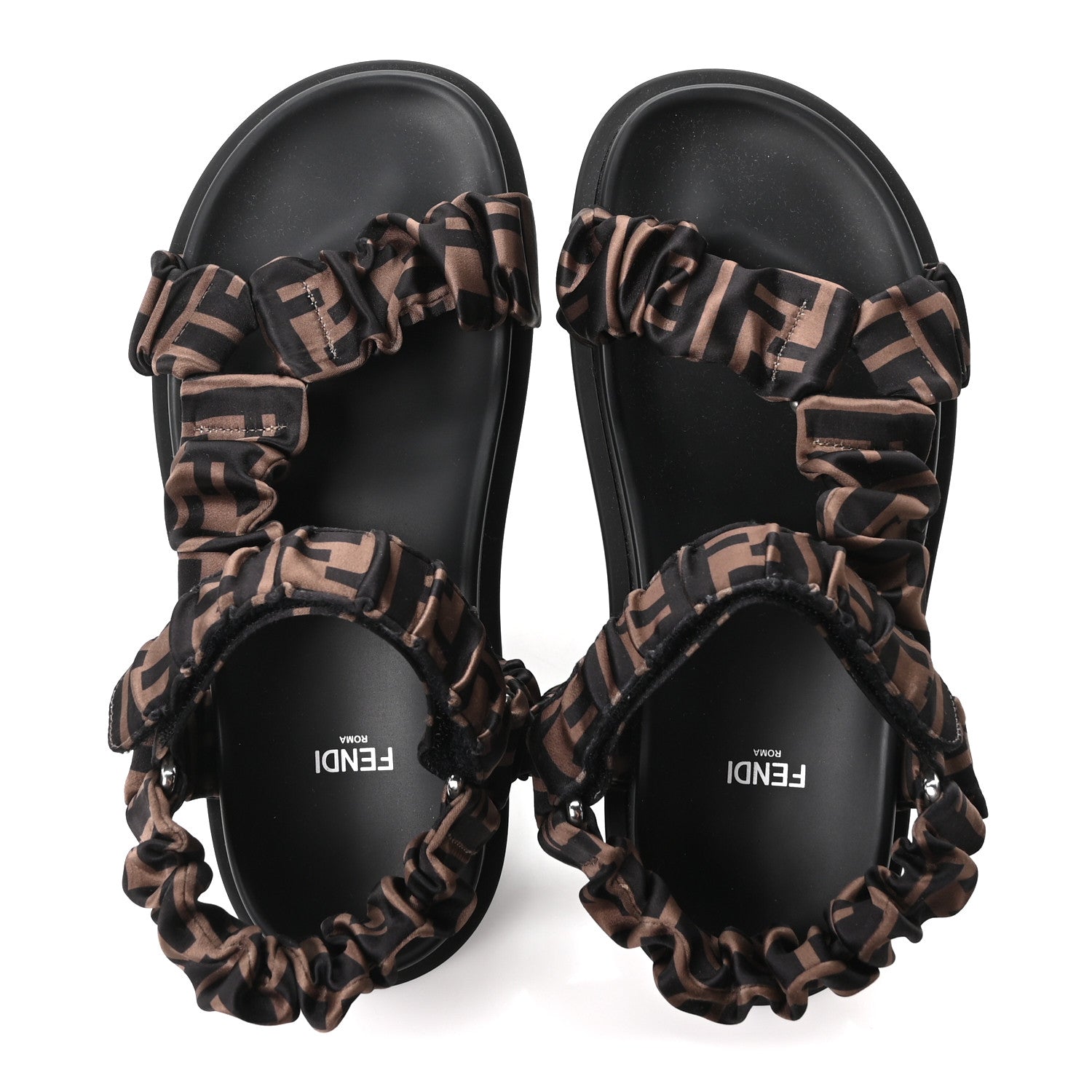 Satin FF Ruched Sandals 37 Tobacco Black