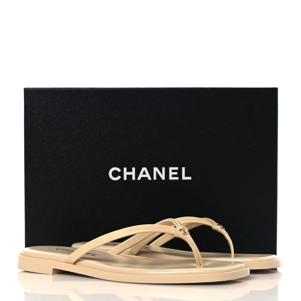 Goatskin CC Times Square Thong Sandals 37 Beige