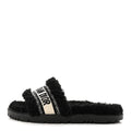 Shearling Canvas Lurex Embroidered Dway 10mm Slide Sandals 36 Black Natural