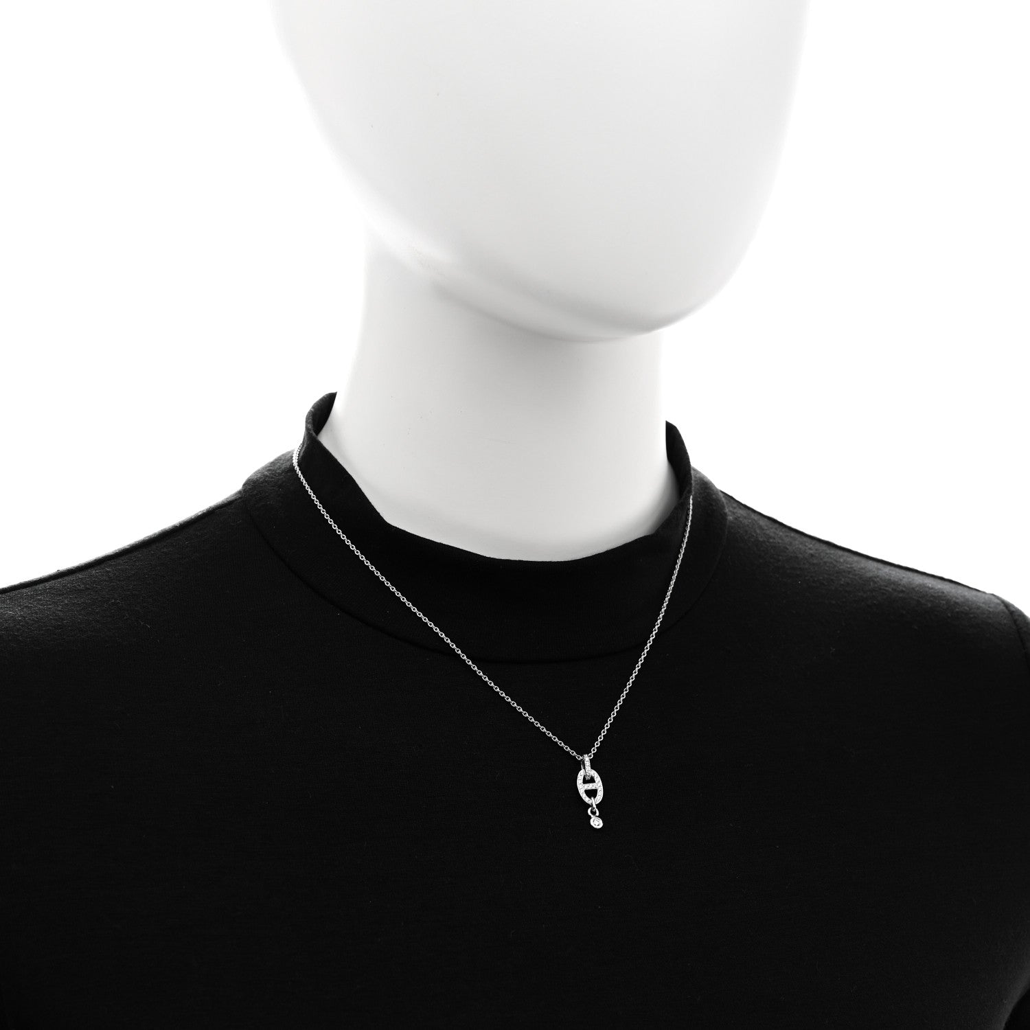 18K White Gold Diamond PM Chaine d'Ancre Enchainee Necklace