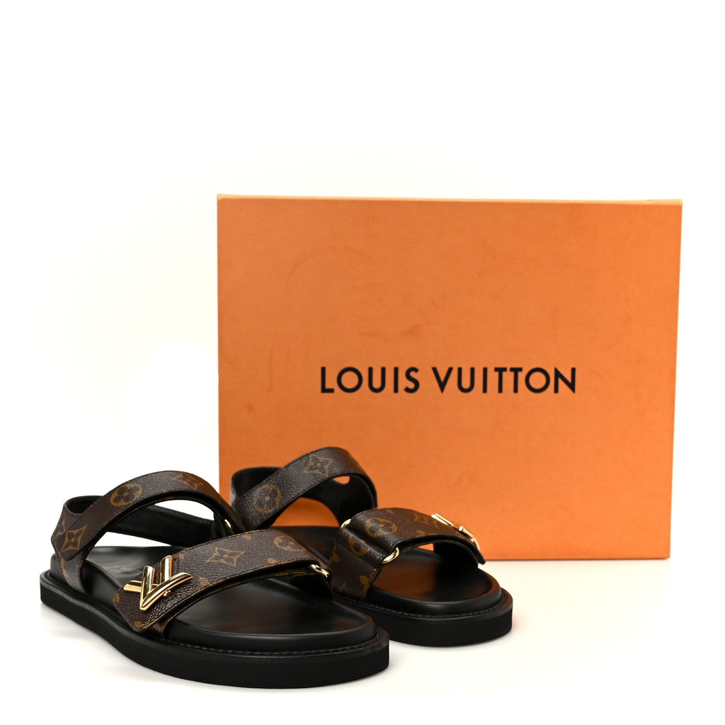 Monogram LV Sunset Comfort Flat Sandals 40 Cacao Brown