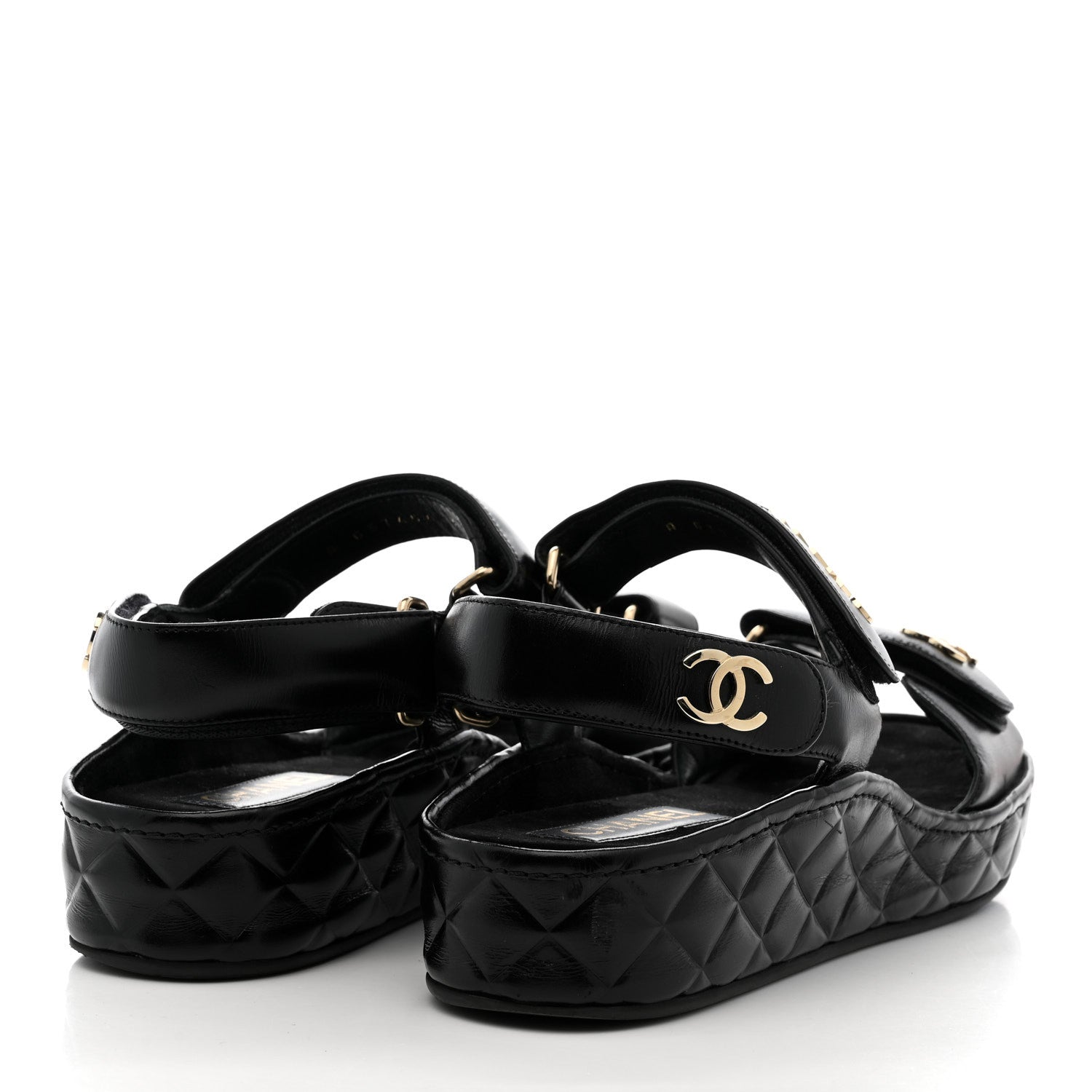 Shiny Calfskin Logo Platform Sandals 39 Black