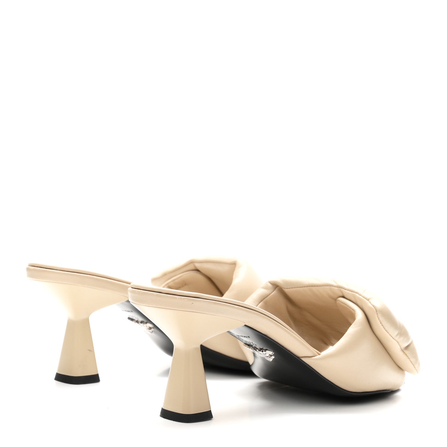 Nappa Soft Padded Metal Triangle Logo 65mm Slide Sandals 39.5 Deserto