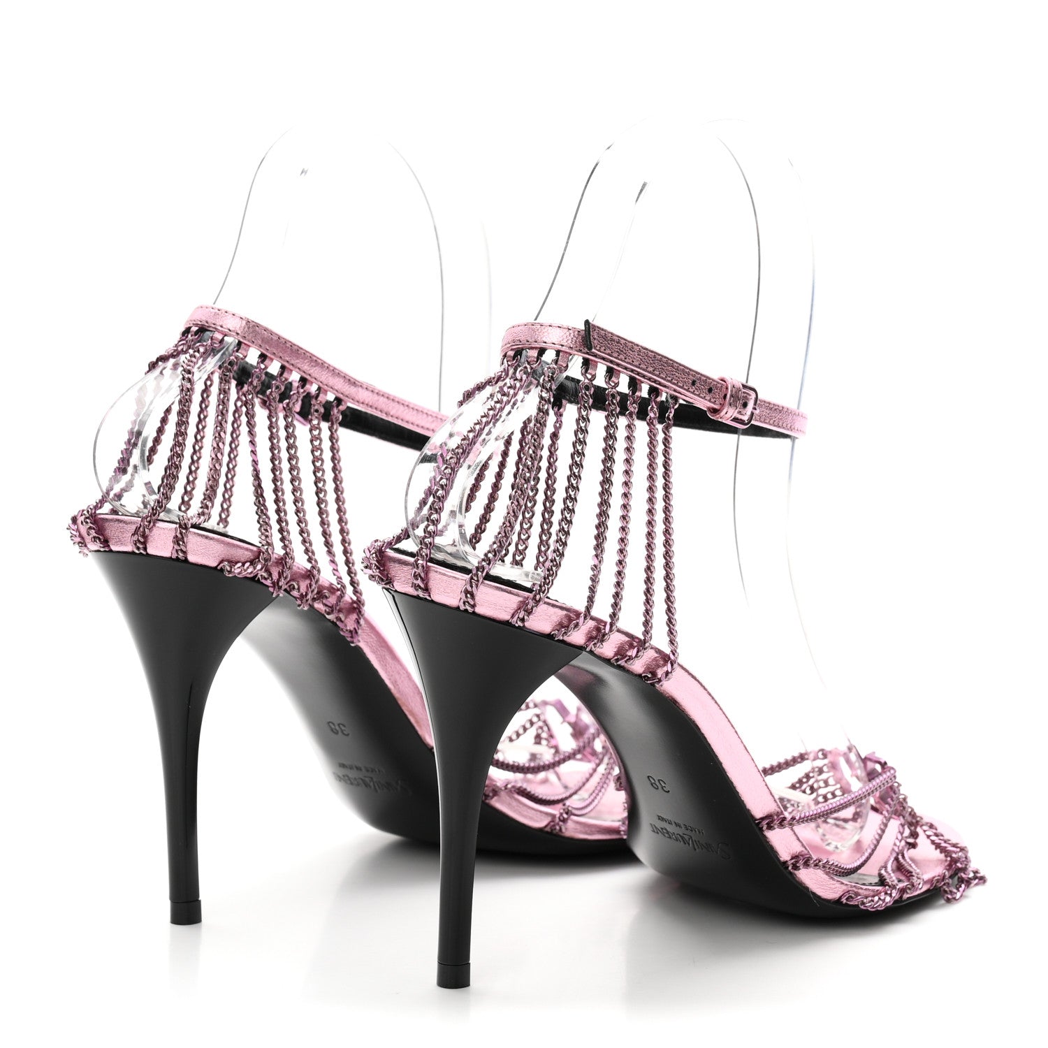 Metallic Lambskin Chain Babylone 90 Ankle Strap Sandals 38 Bubblegum