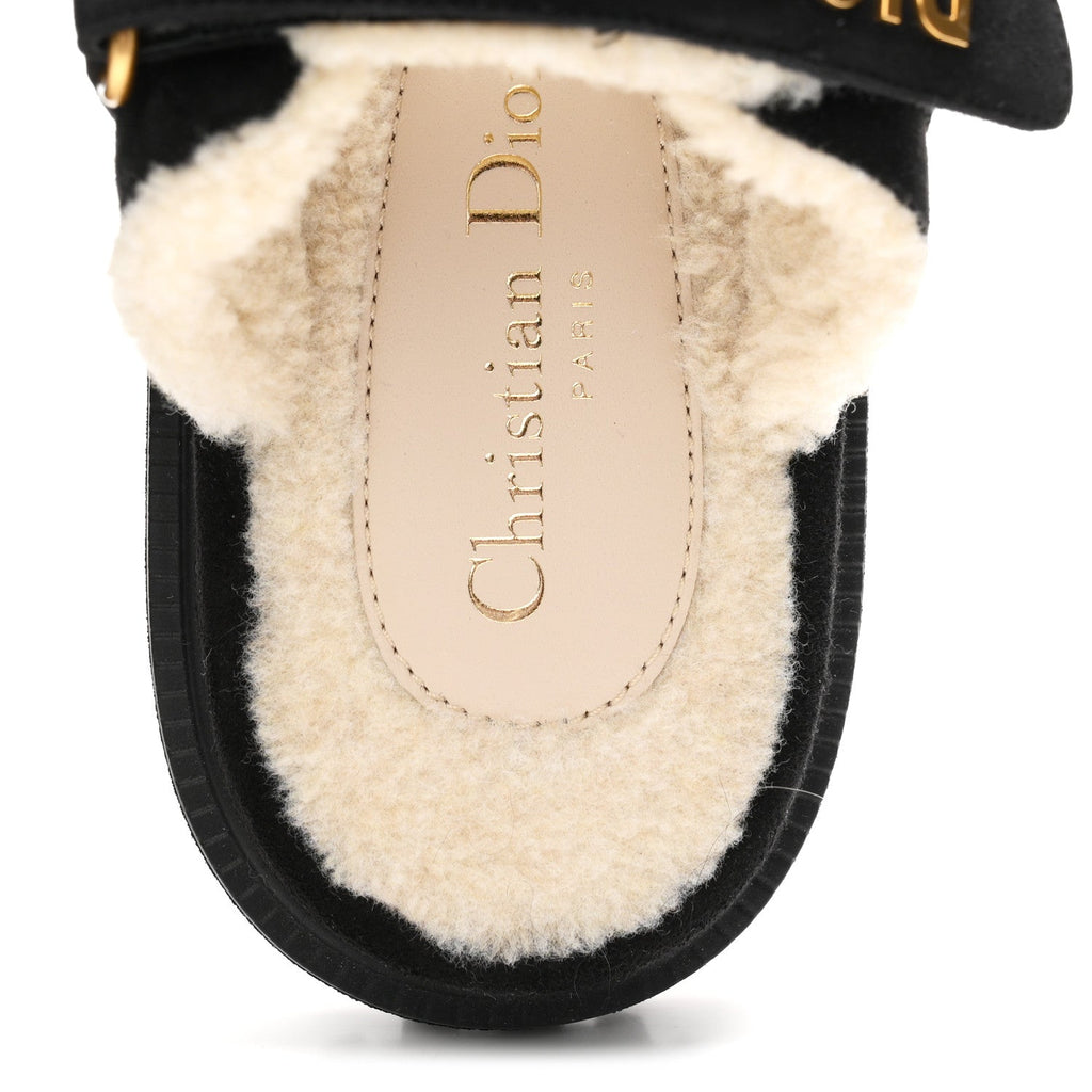 Suede Goatskin Shearling Effect Dioract 10mm Slide Sandals 35.5 Black