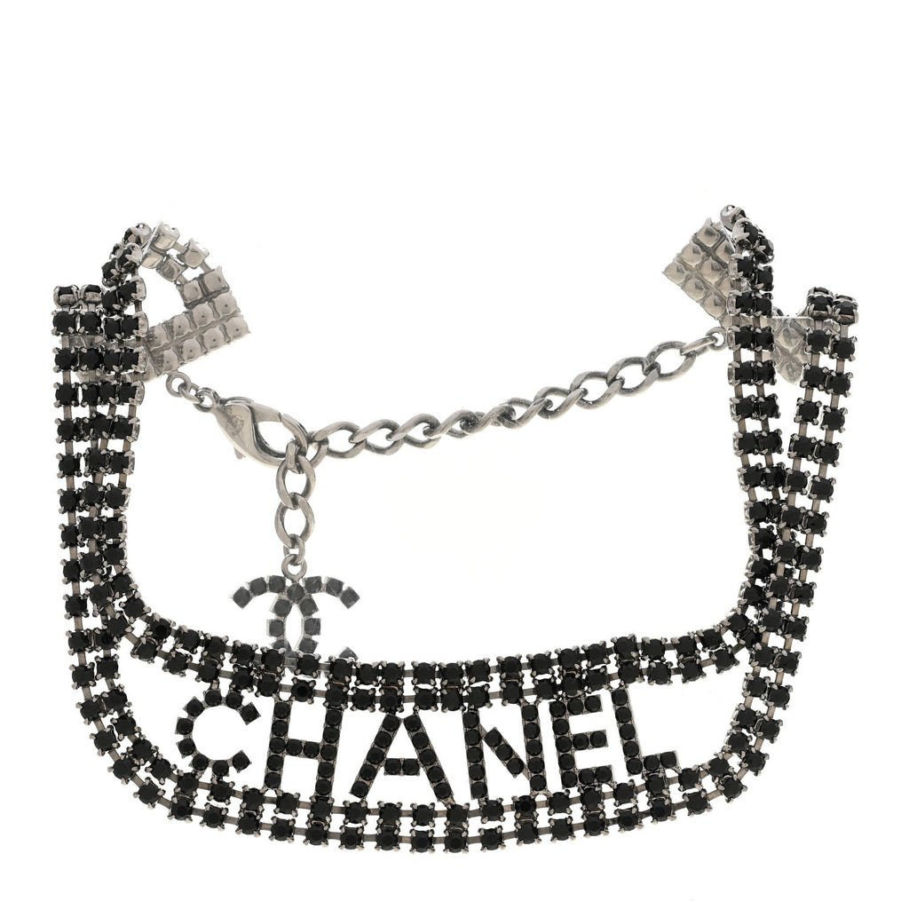Crystal CC Logo Choker Necklace Silver Black