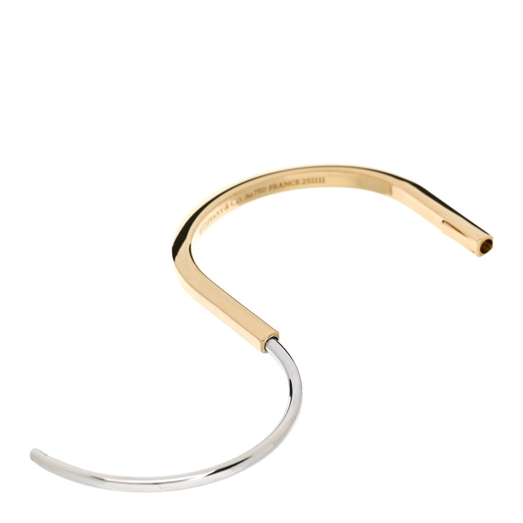 18K Yellow White Gold Lock Narrow Bangle Bracelet