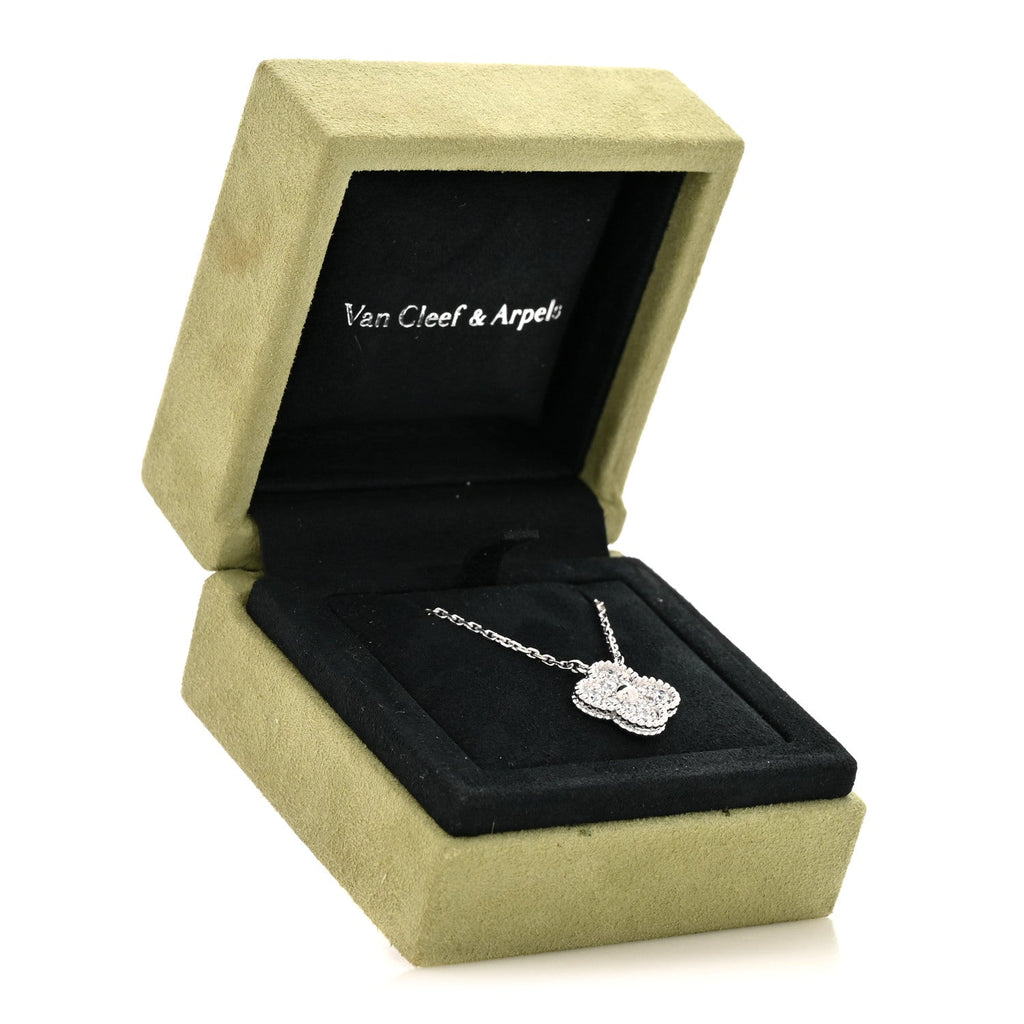 18K White Gold Diamond Vintage Alhambra Pendant Necklace