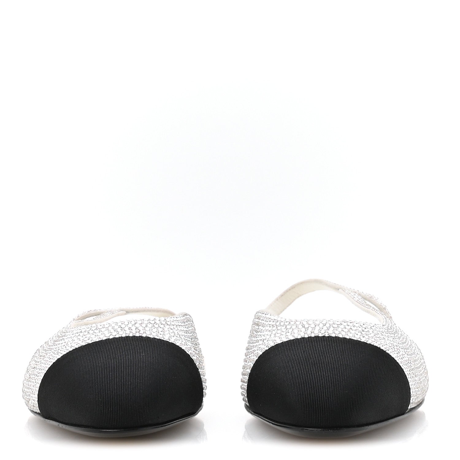 Strass Grosgrain Cap Toe CC Slingback Flats 36.5 Silver Black