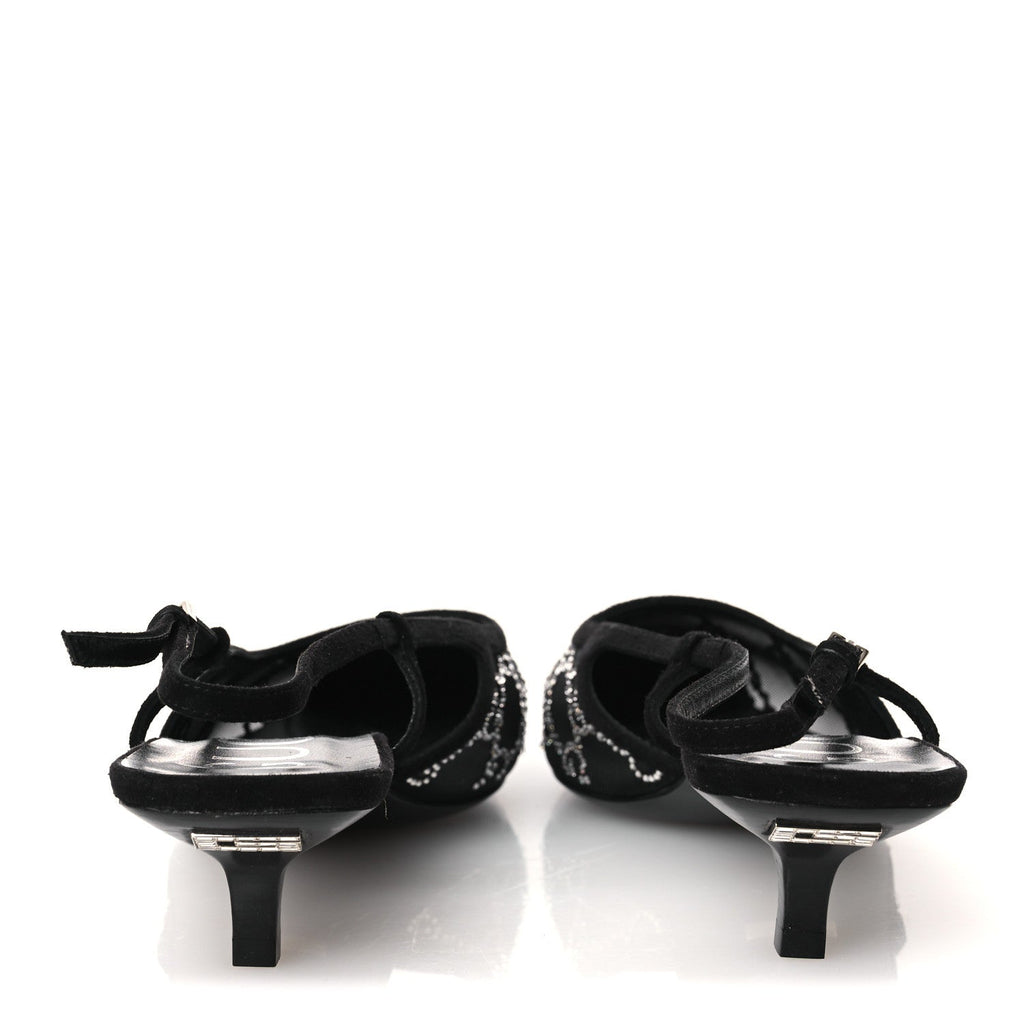 Tela Retino Kid Scamosciato Crystal GG Monogram Square G 35mm Slingback Pumps 39 Black