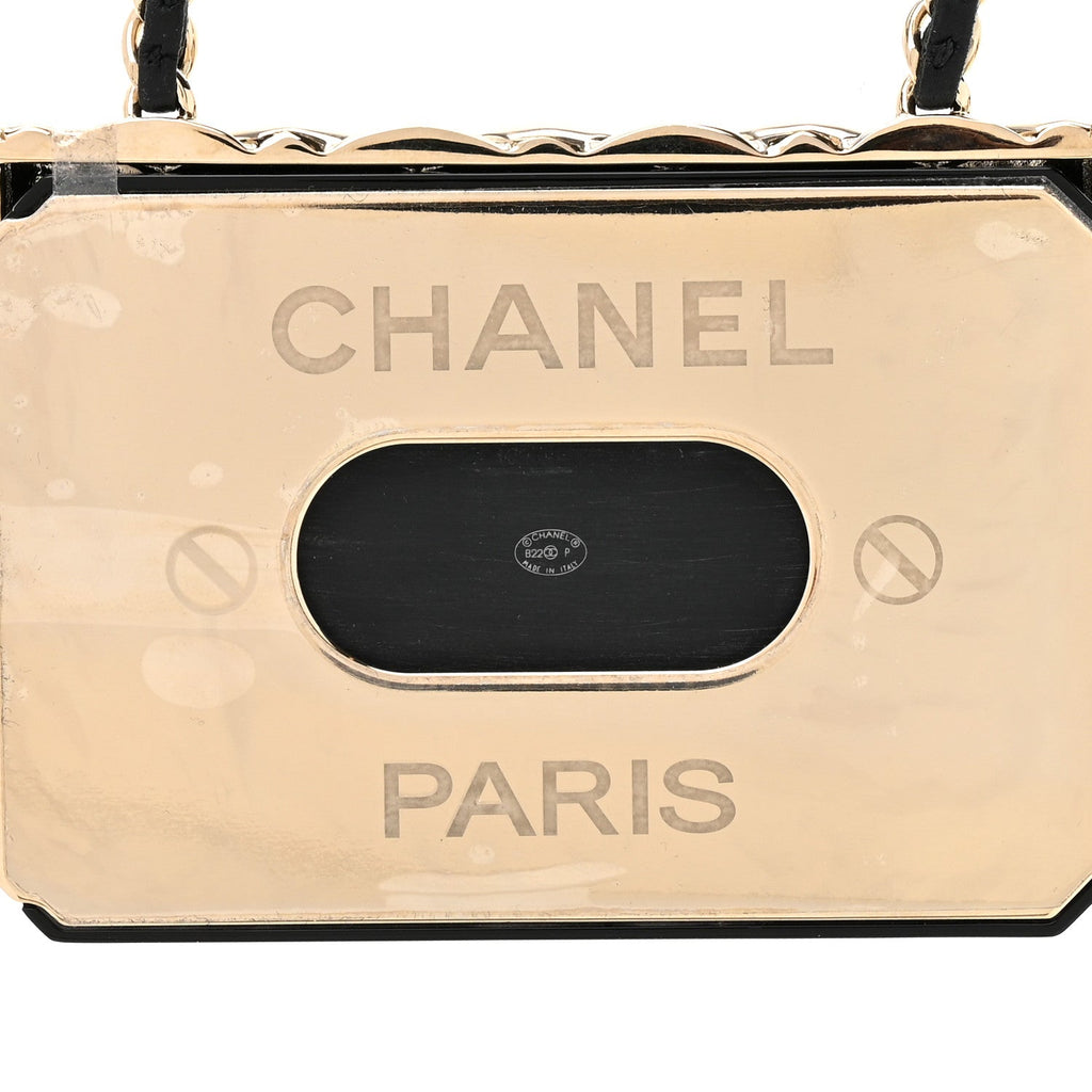 Metal Resin Lambskin Flap Bag Long Necklace Gold Black