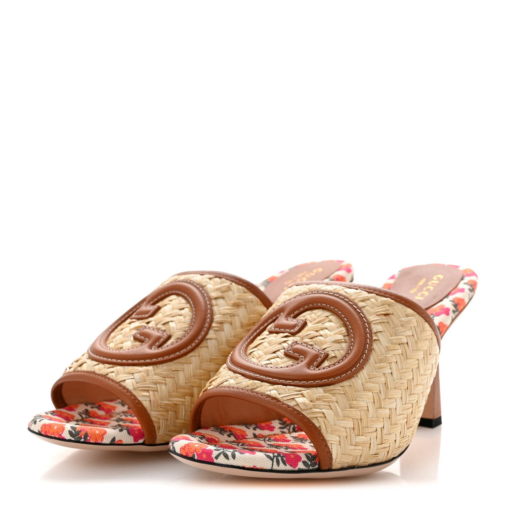 Raffia Malaga Kid Interlocking G Mabel Sandals 39 Natural