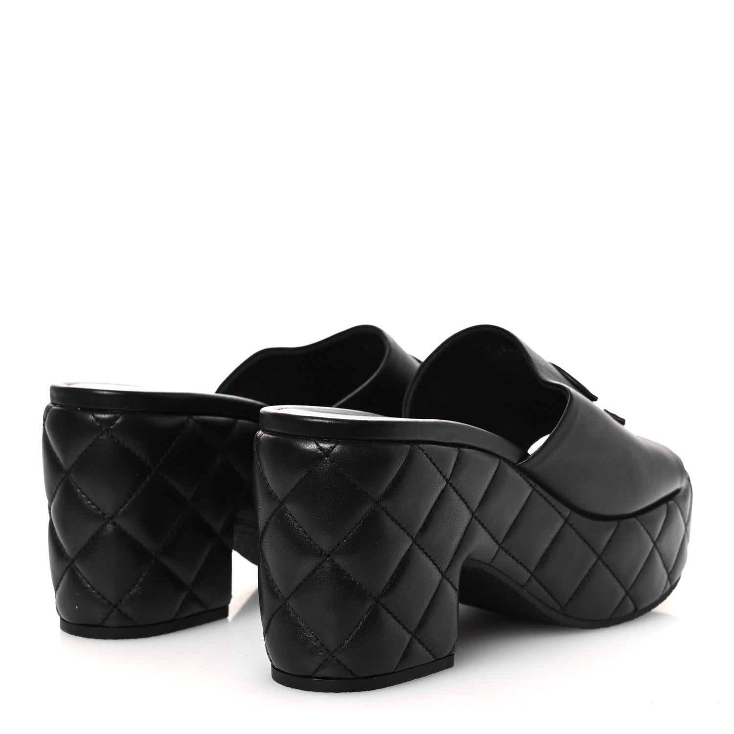 Lambskin Quilted CC Platform Mules 40 Black
