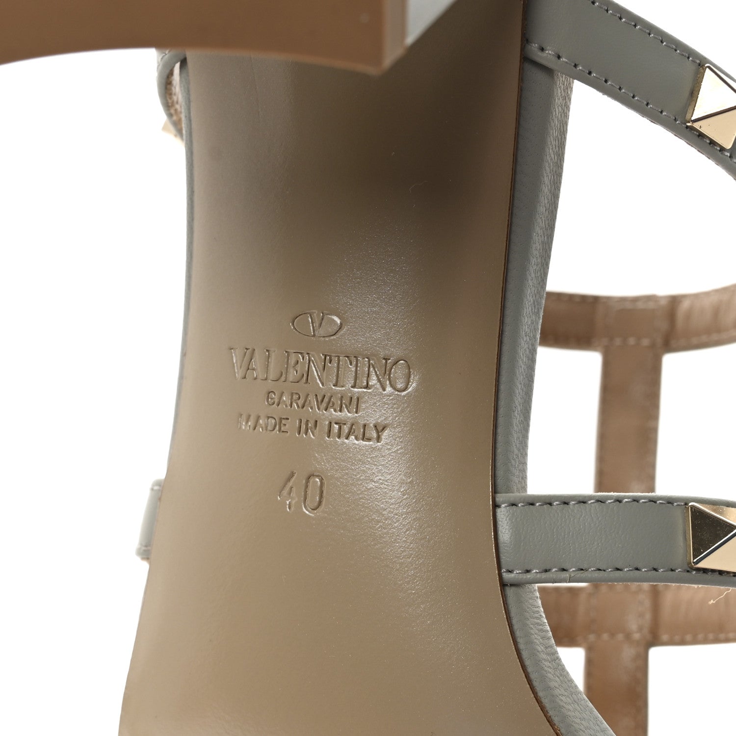 Calfskin Rockstud 60mm Caged Slide Sandals 40 Opal Grey