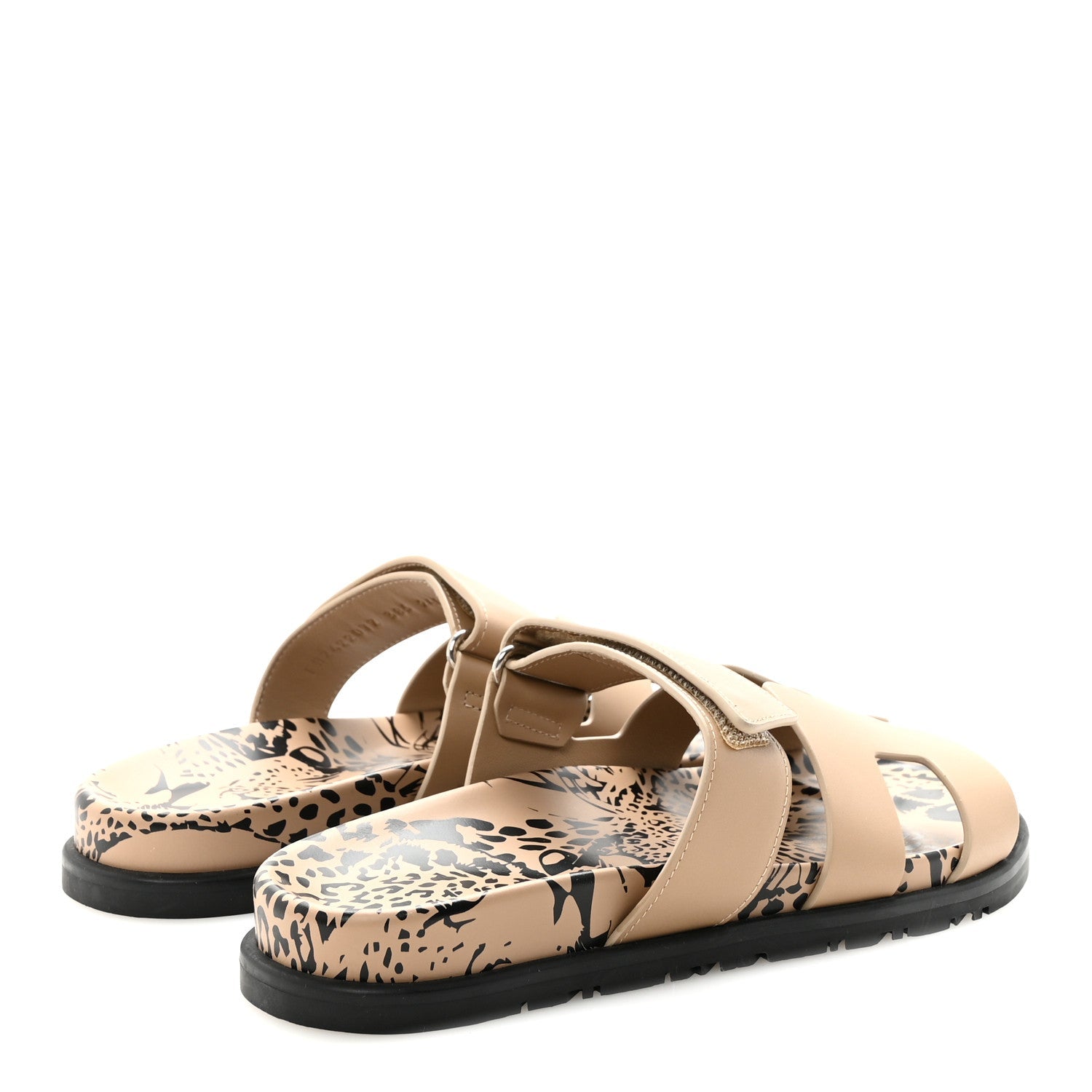 Calfskin Leopard Womens Chypre Sandals 38.5 Beige Argile