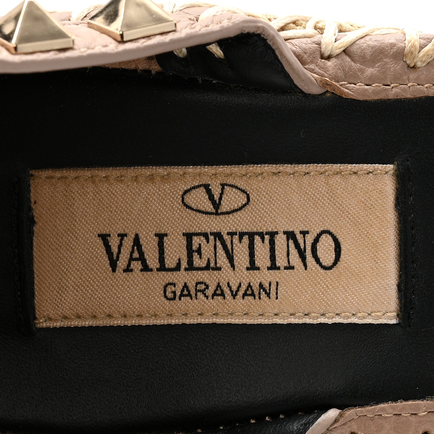 Grained Calfskin Rockstud Ankle Strap Espadrille 15/105mm Wedge Sandals 35 Rose Quartz Natural