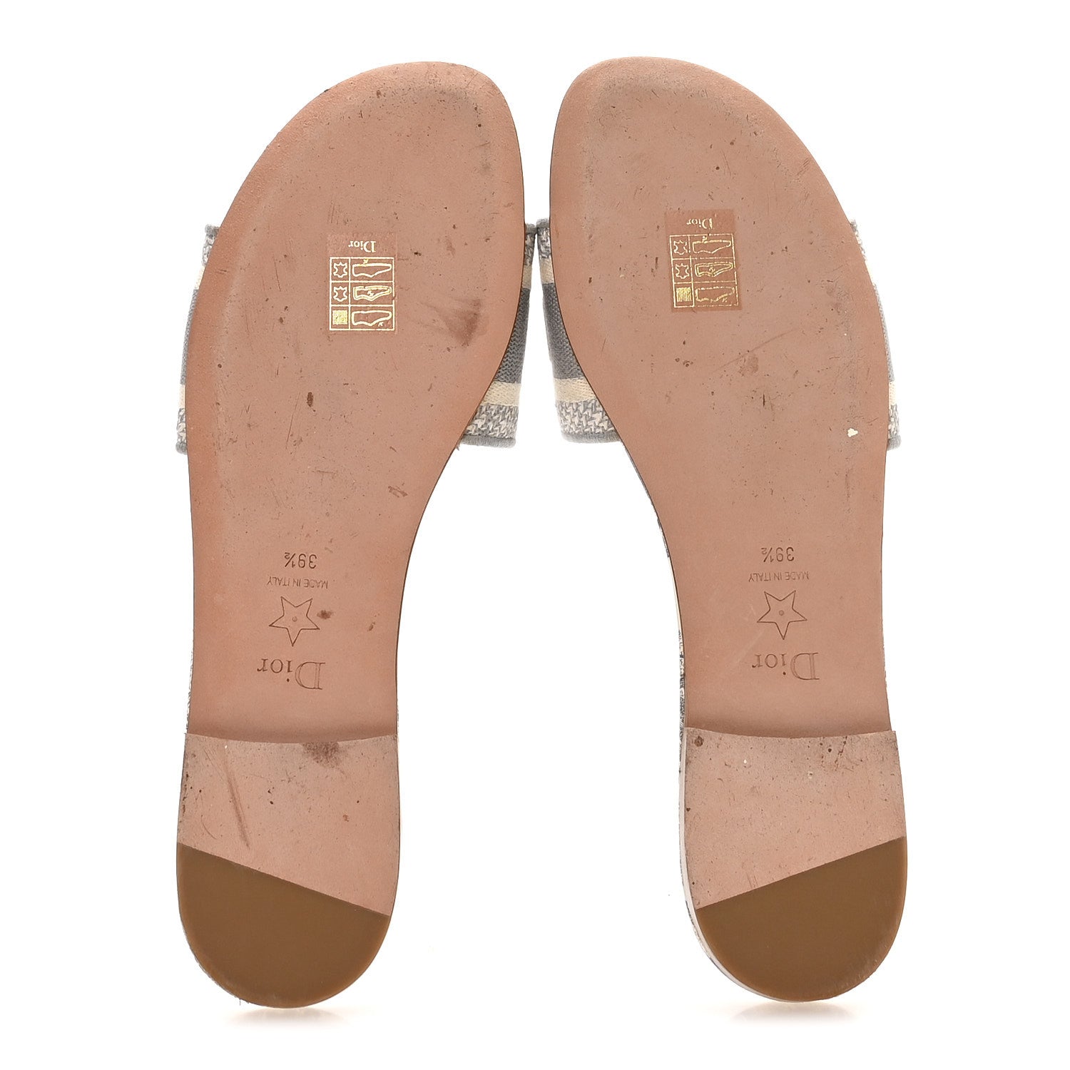 Canvas Toile De Jouy Embroidered Dway Flat Slide Sandals 39.5 Light Grey