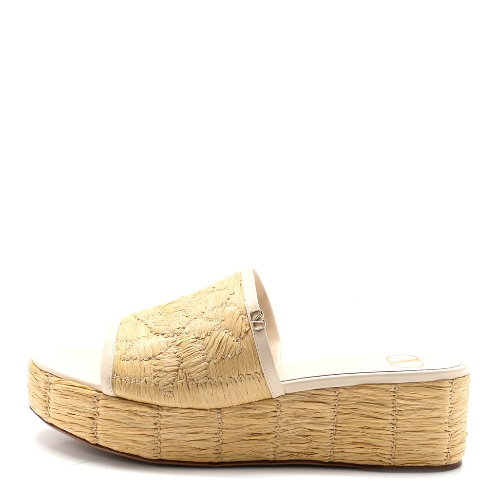 Woven Straw Flatform 25/45mm Slide Sandals 39.5 Light Ivory