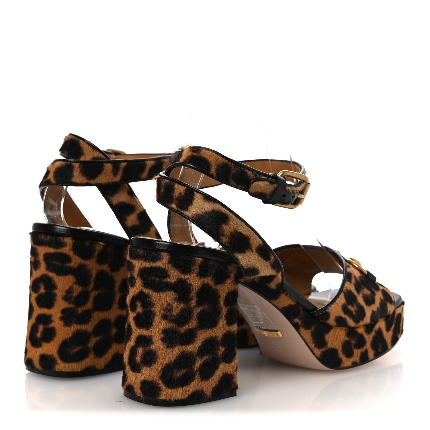 Calf Hair Leopard Print Horsebit 25/60mm Platform Sandals 38.5 Hazelnut Black