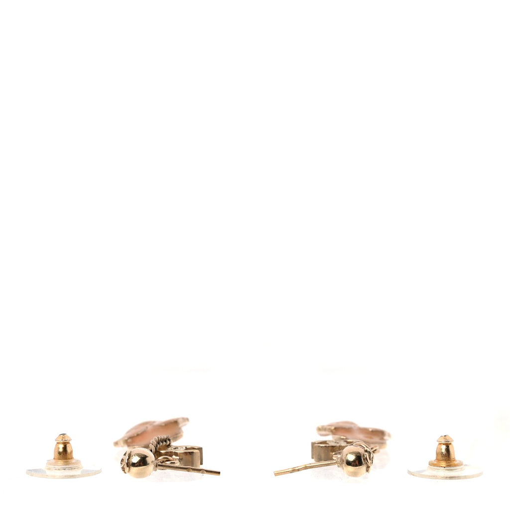Enamel Crystal CC Camellia Drop Earrings Pink Gold