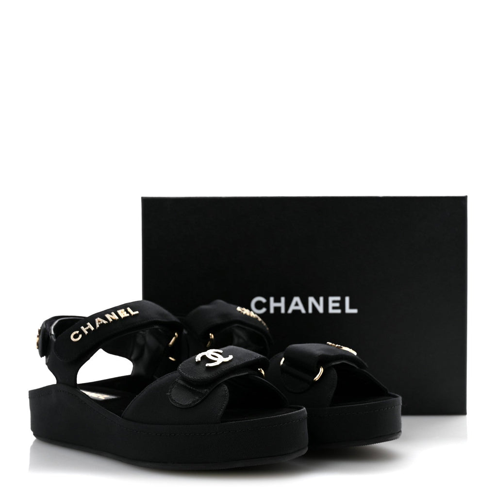 Grosgrain Crystal Logo Platform Sandals 38 Black