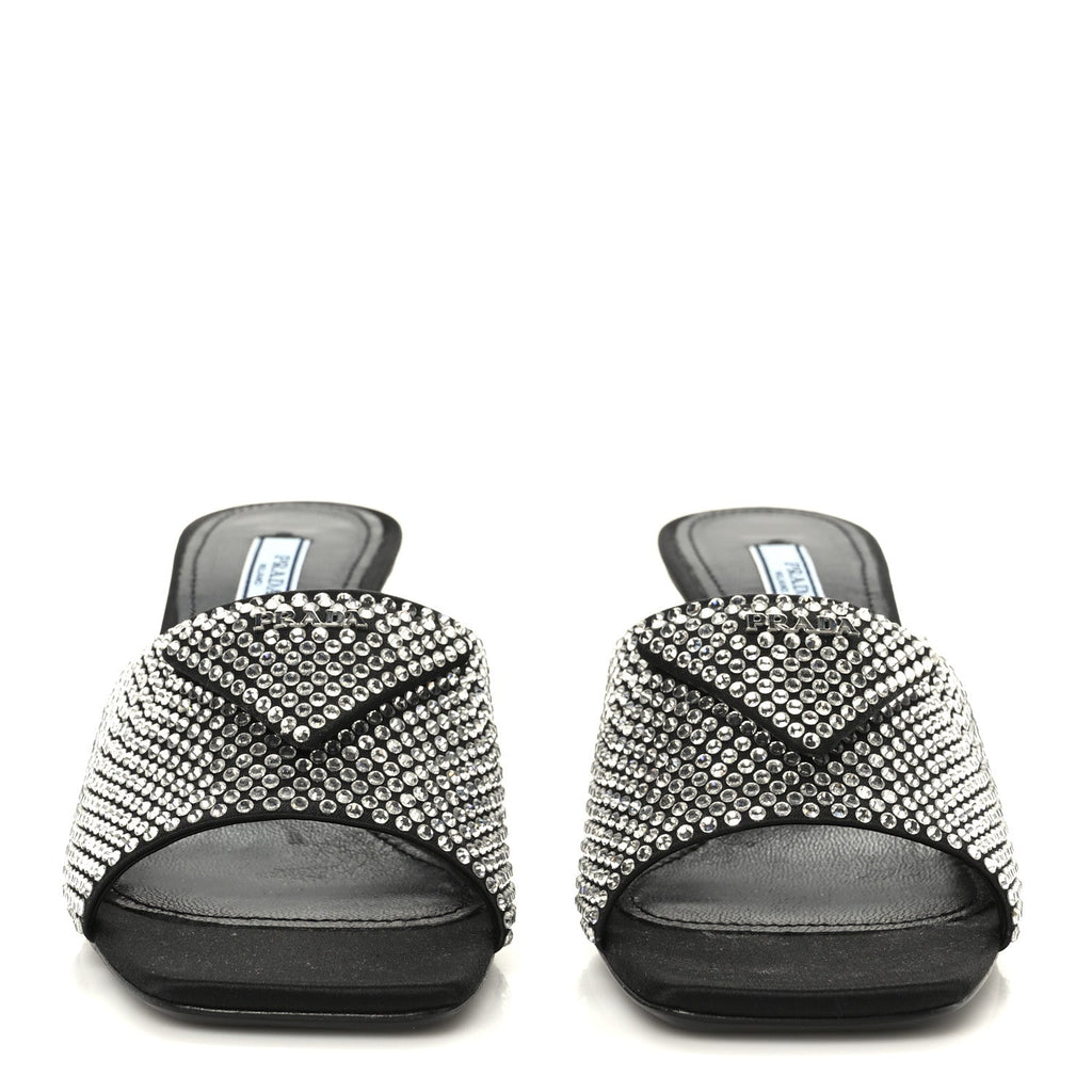 Satin Crystal Logo 65mm Slide Sandals 36 Cristal