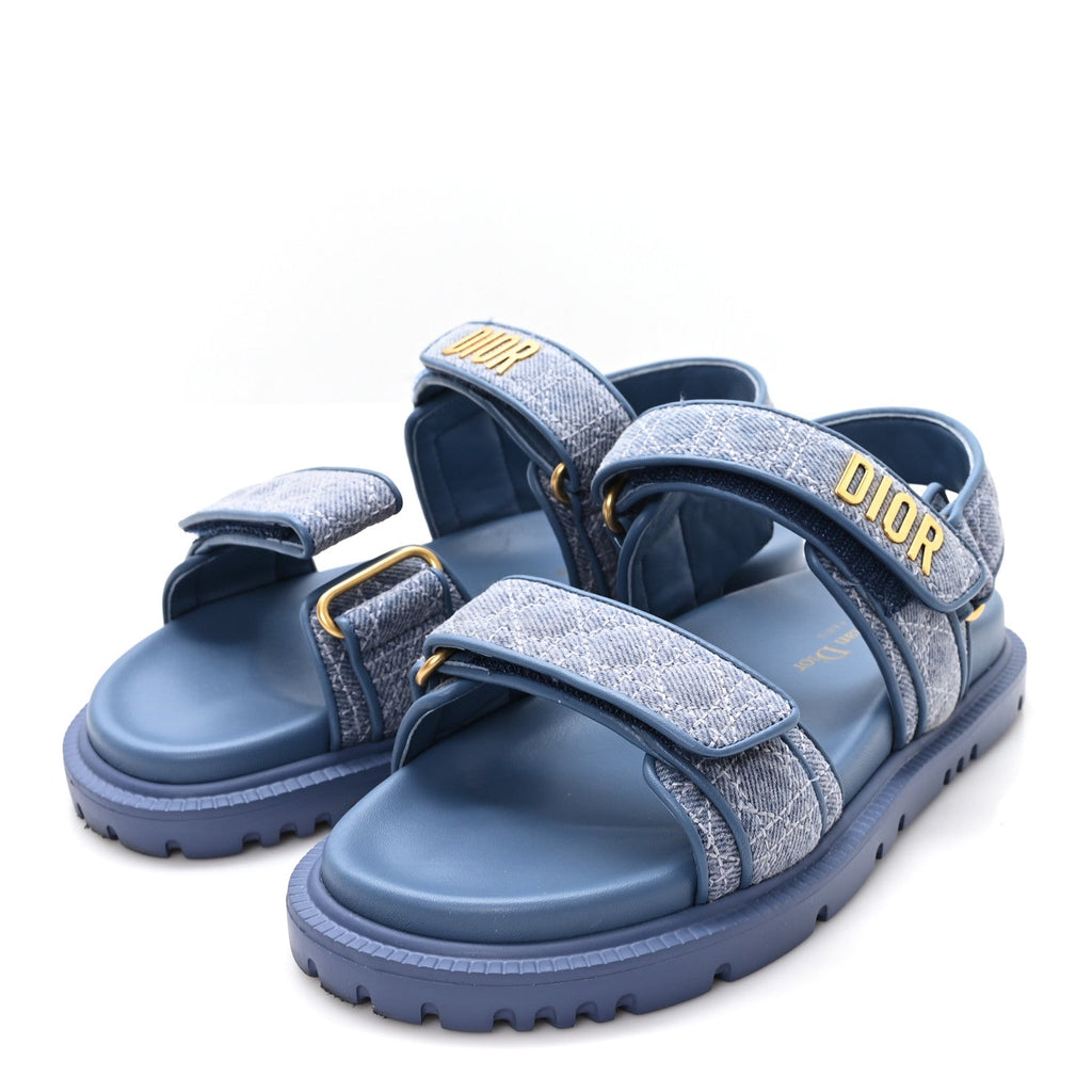 Denim Cannage Embroidered Dioract Sandals 35 Blue