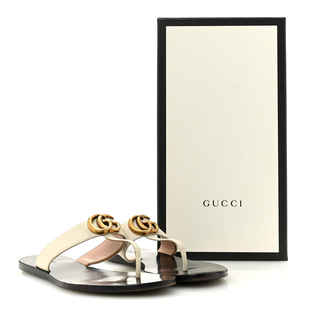 Calfskin GG Marmont Thong Sandals 36 Mystic White