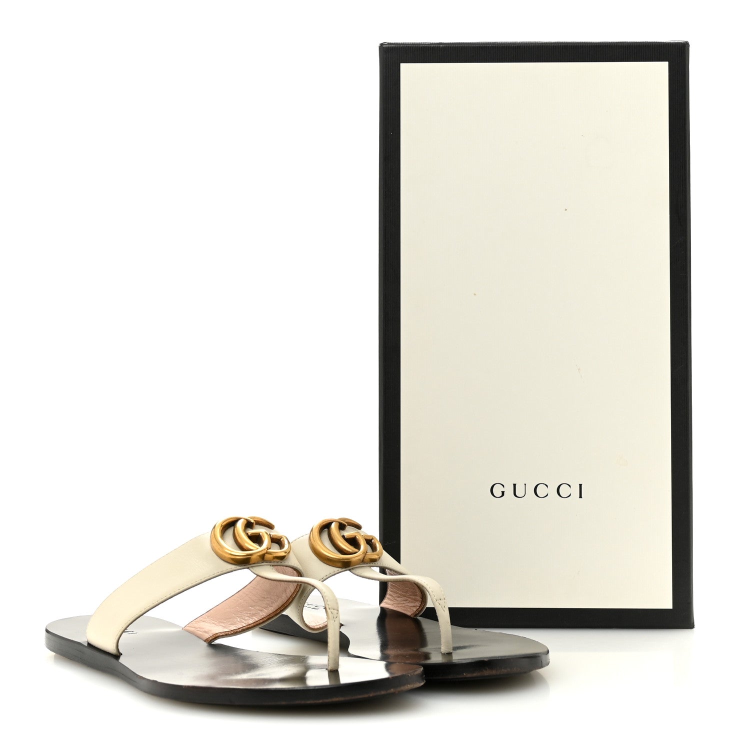 Calfskin GG Marmont Thong Sandals 36 Mystic White