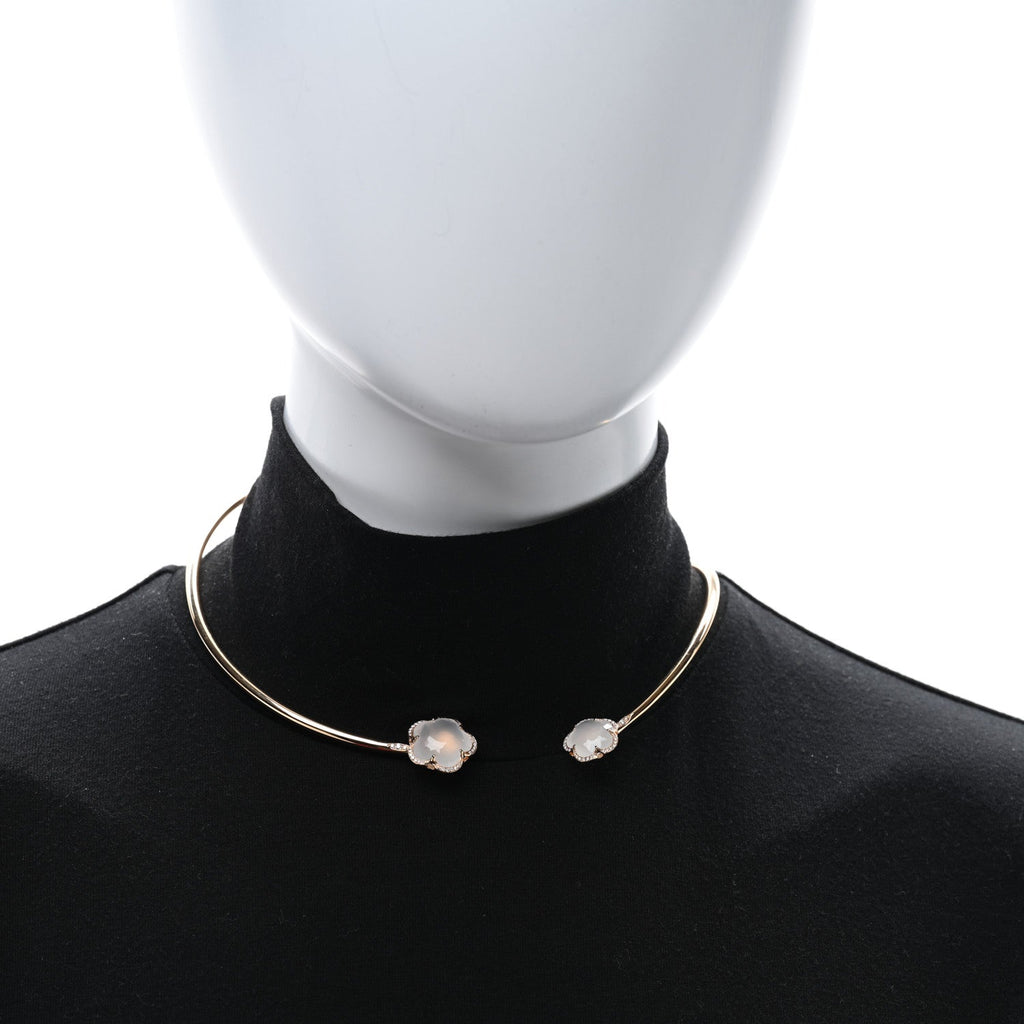 18K Rose Gold Diamond Pink Quartz Collar Necklace