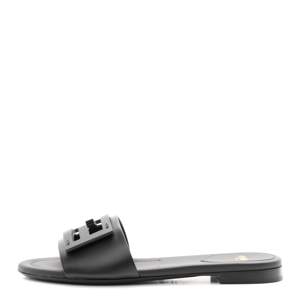 Vitello Cuoio Baguette Flat Slide Sandals 37 Black
