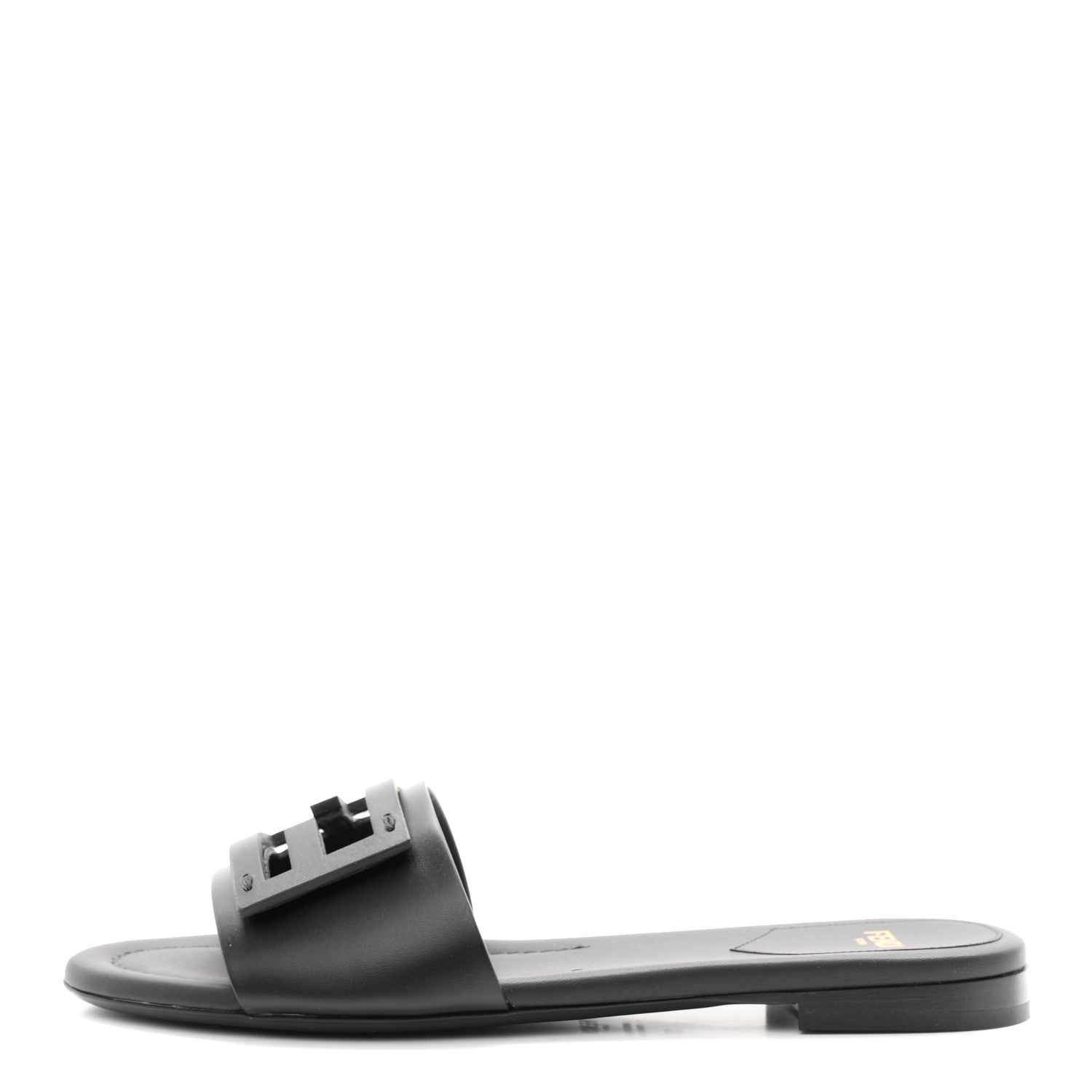 Vitello Cuoio Baguette Flat Slide Sandals 37 Black