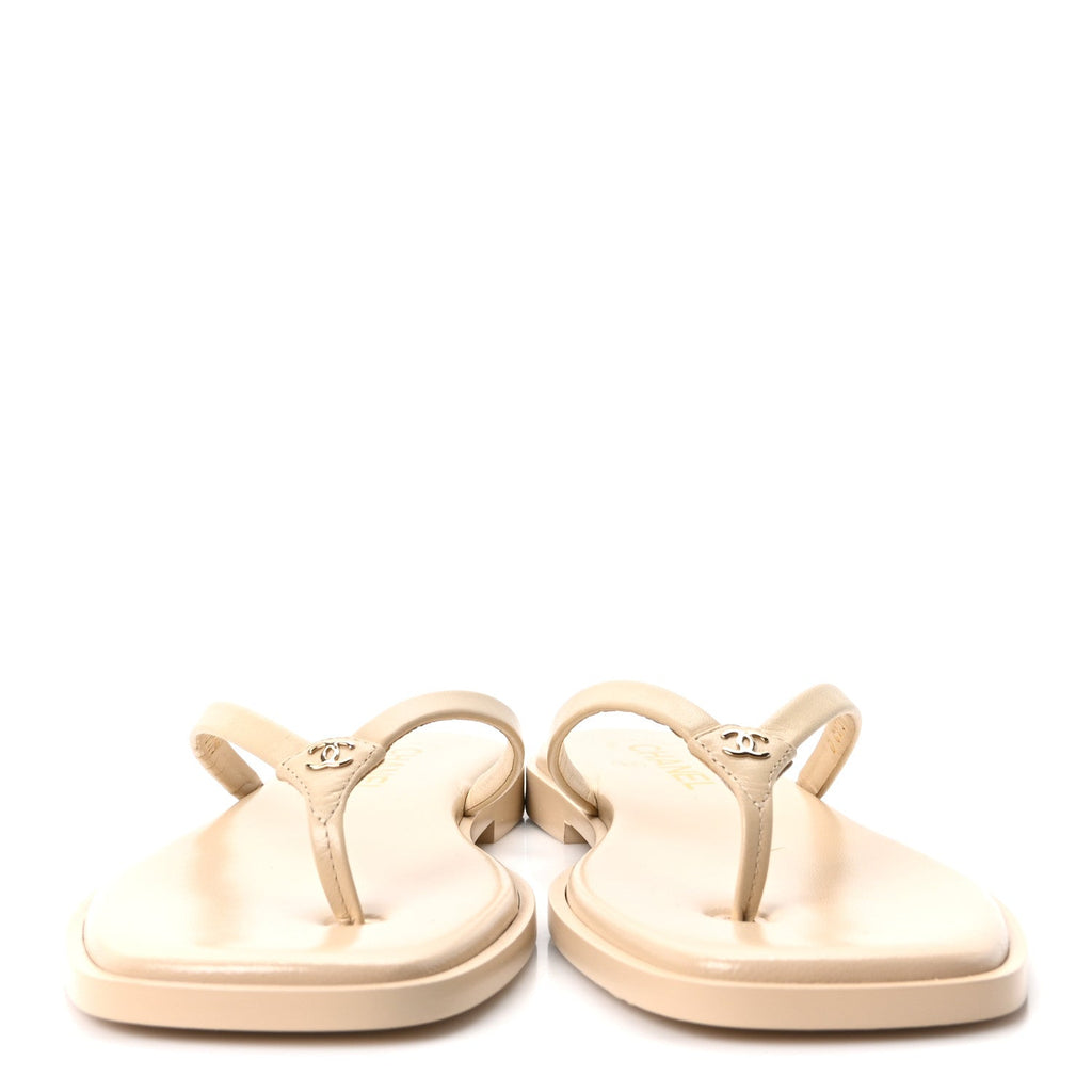 Goatskin CC Times Square Thong Sandals 38 Beige