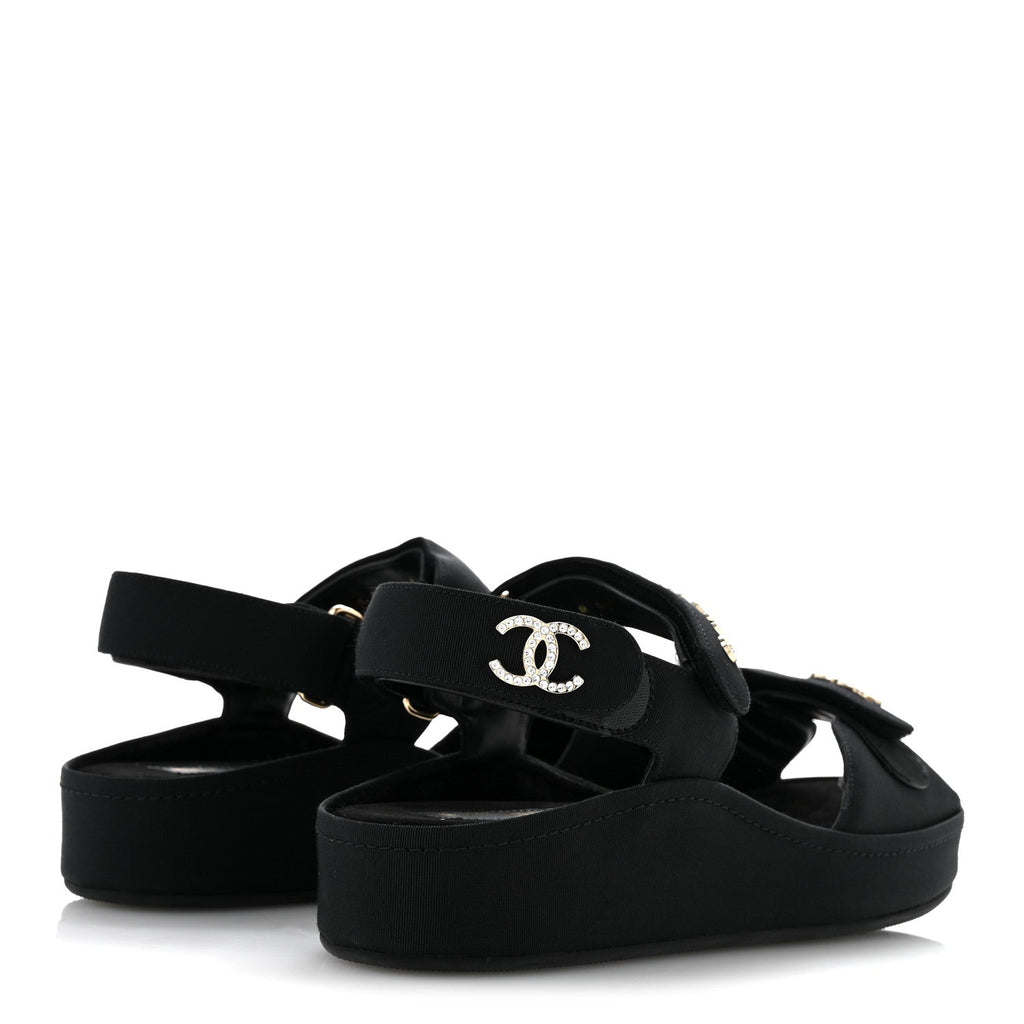 Grosgrain Crystal Logo Platform Sandals 38 Black
