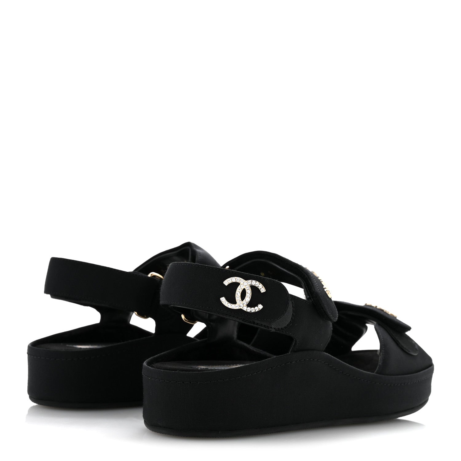 Grosgrain Crystal Logo Platform Sandals 38 Black