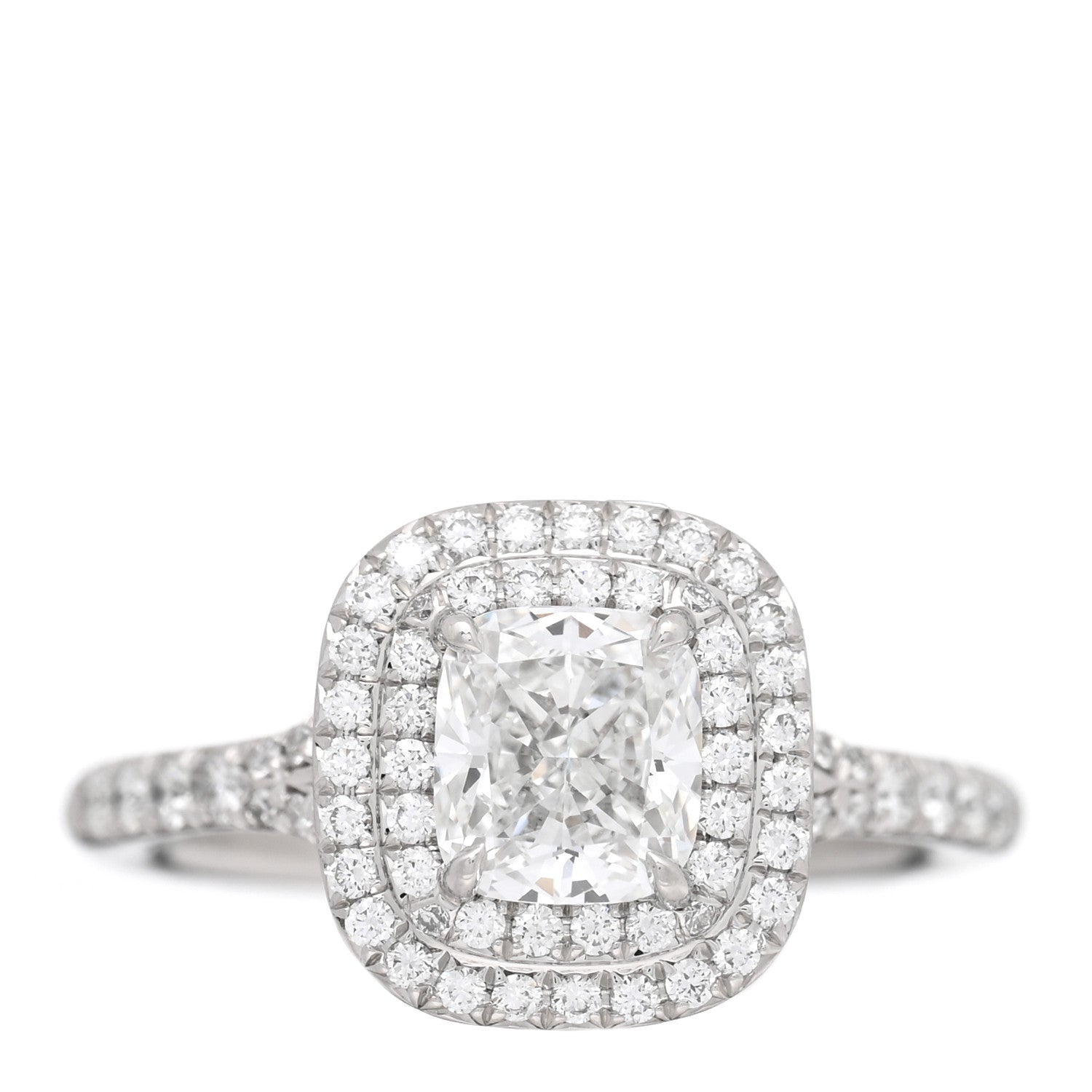 Platinum Diamond 1.06ct Soleste Cushion Cut Double Halo Engagement Ring 52 6