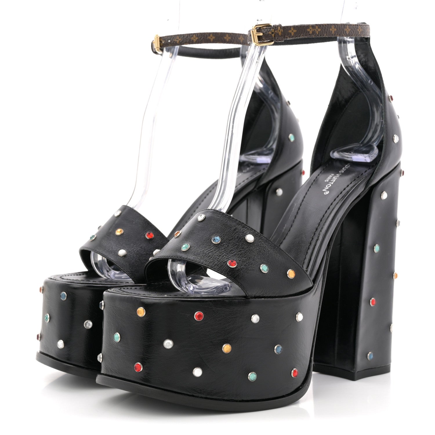 Calfskin Studded Fame Platform Sandals 37 Black