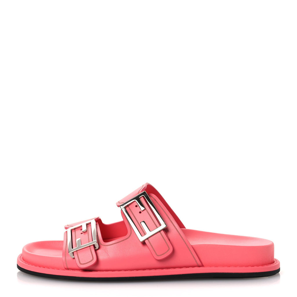 Vitello Fendi Feel Buckled Slide Sandals 38 Pink Dalia