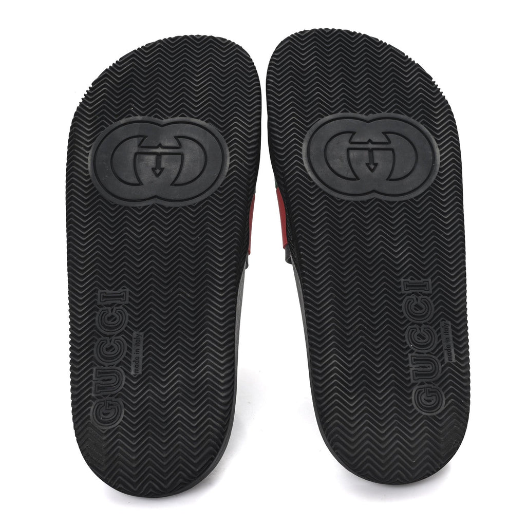 Rubber Web Womens Interlocking G Slide Sandals 40 Black Green Red