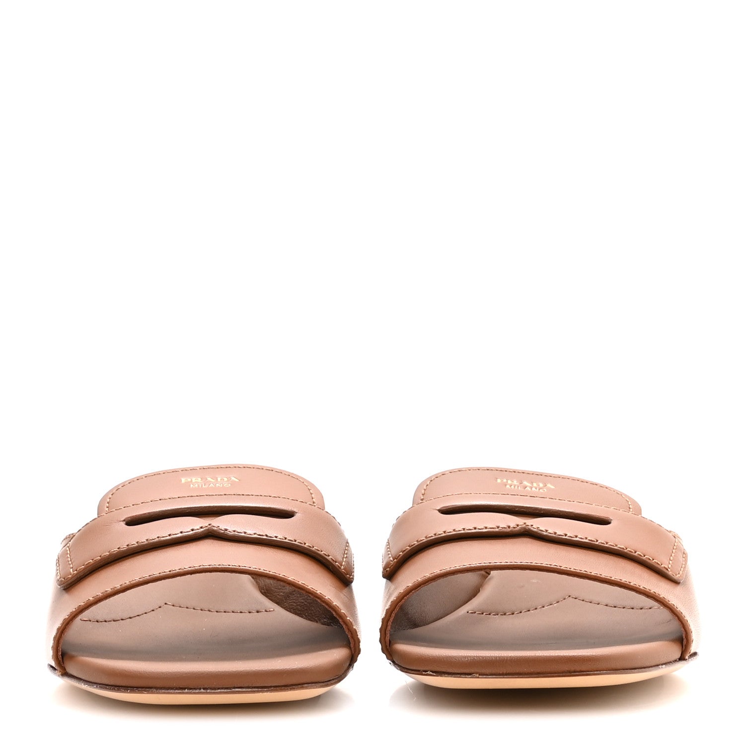Calfskin Slide Sandals 38.5 Cuoio