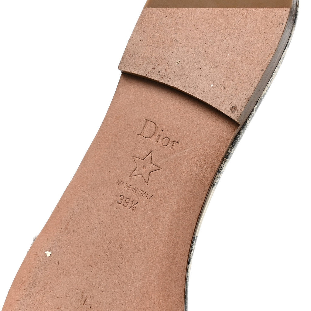 Canvas Toile De Jouy Embroidered Dway Flat Slide Sandals 39.5 Light Grey