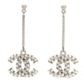 Baguette Crystal CC Drop Earrings Silver