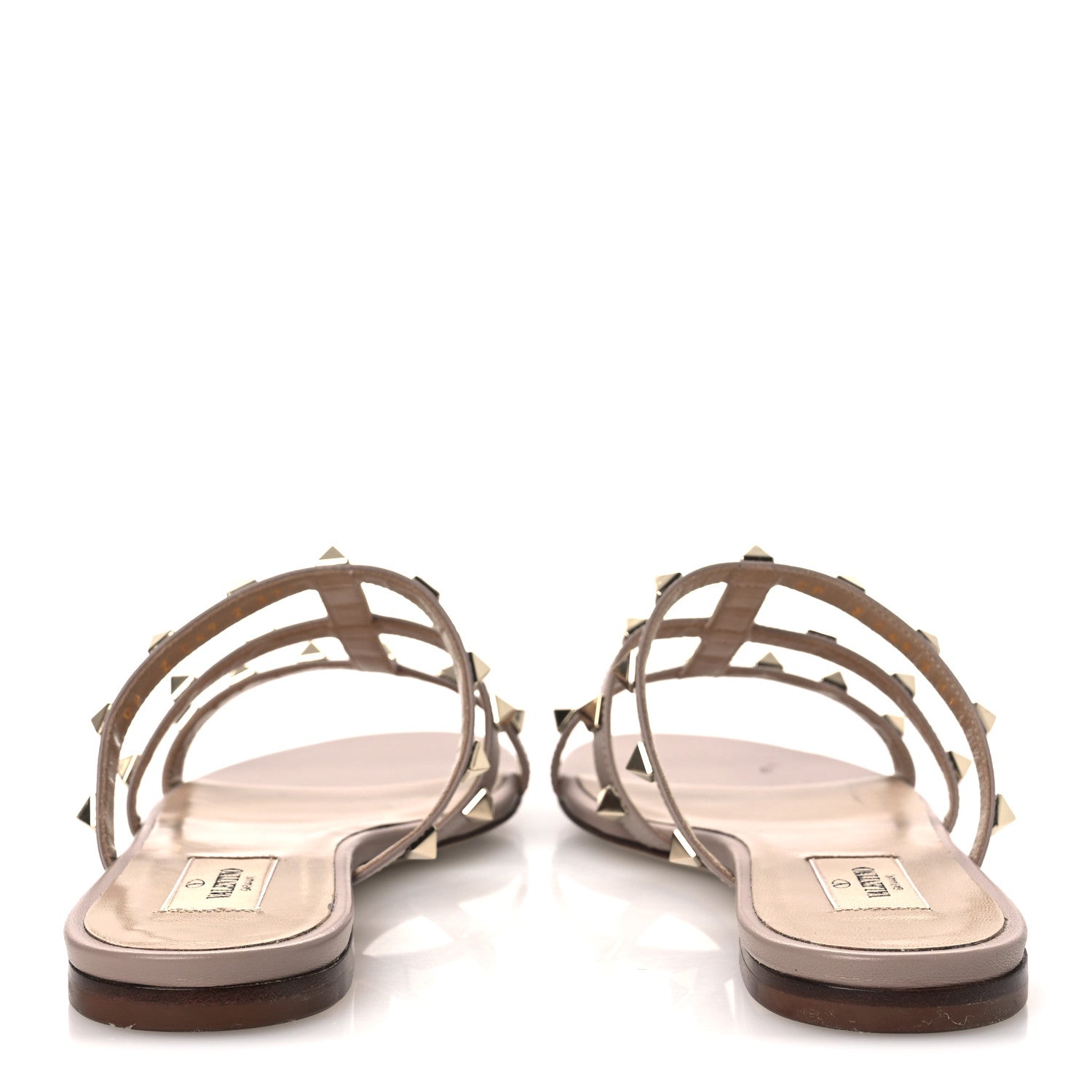 Calfskin Rockstud Caged Flat Slide Sandals 37.5 Poudre