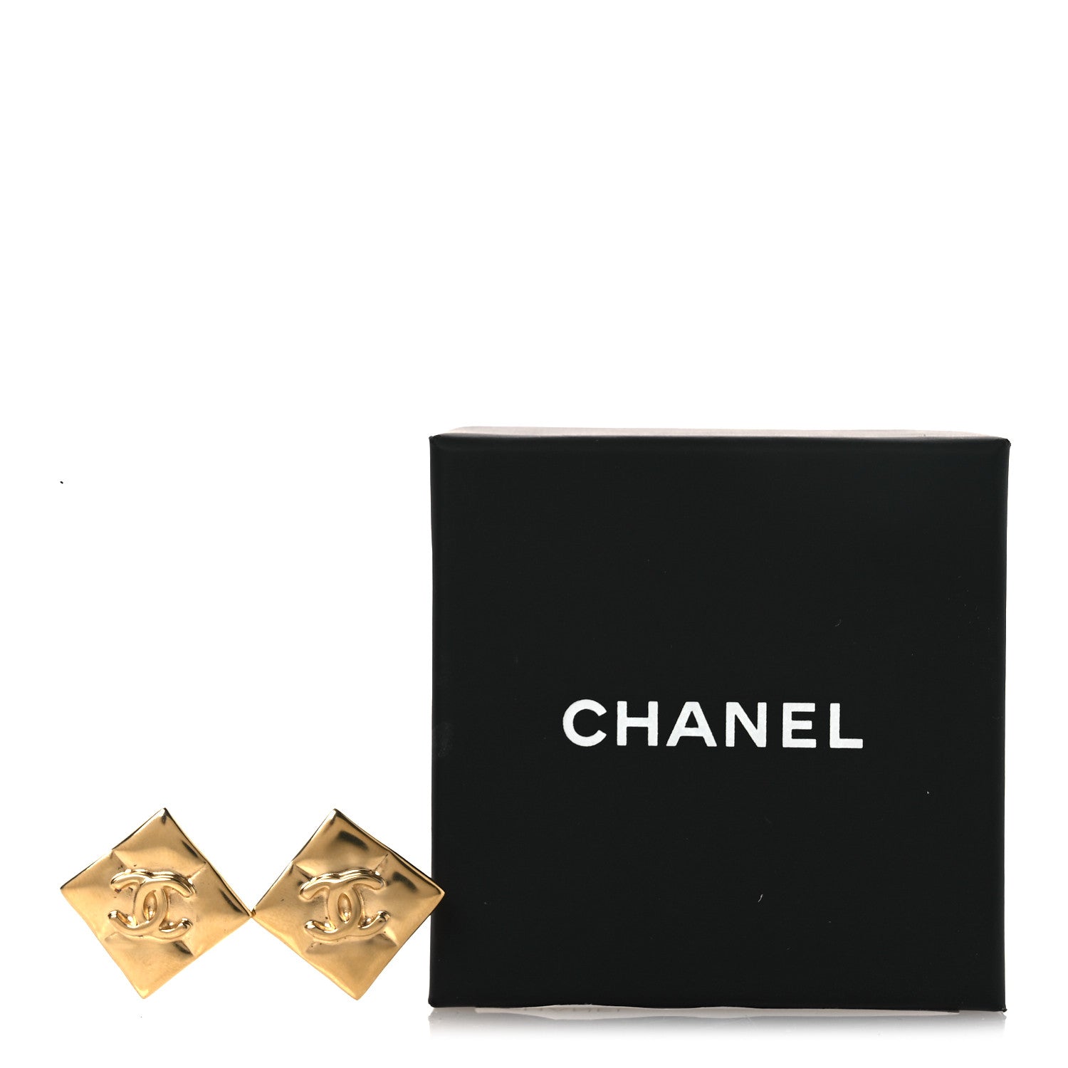 Metal CC Square Earrings Gold