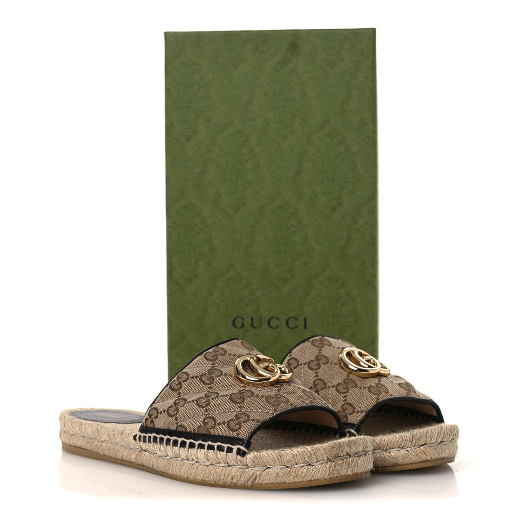 Monogram Matelasse GG Marmont Espadrille 20mm Slide Sandals 40 Beige Ebony Black