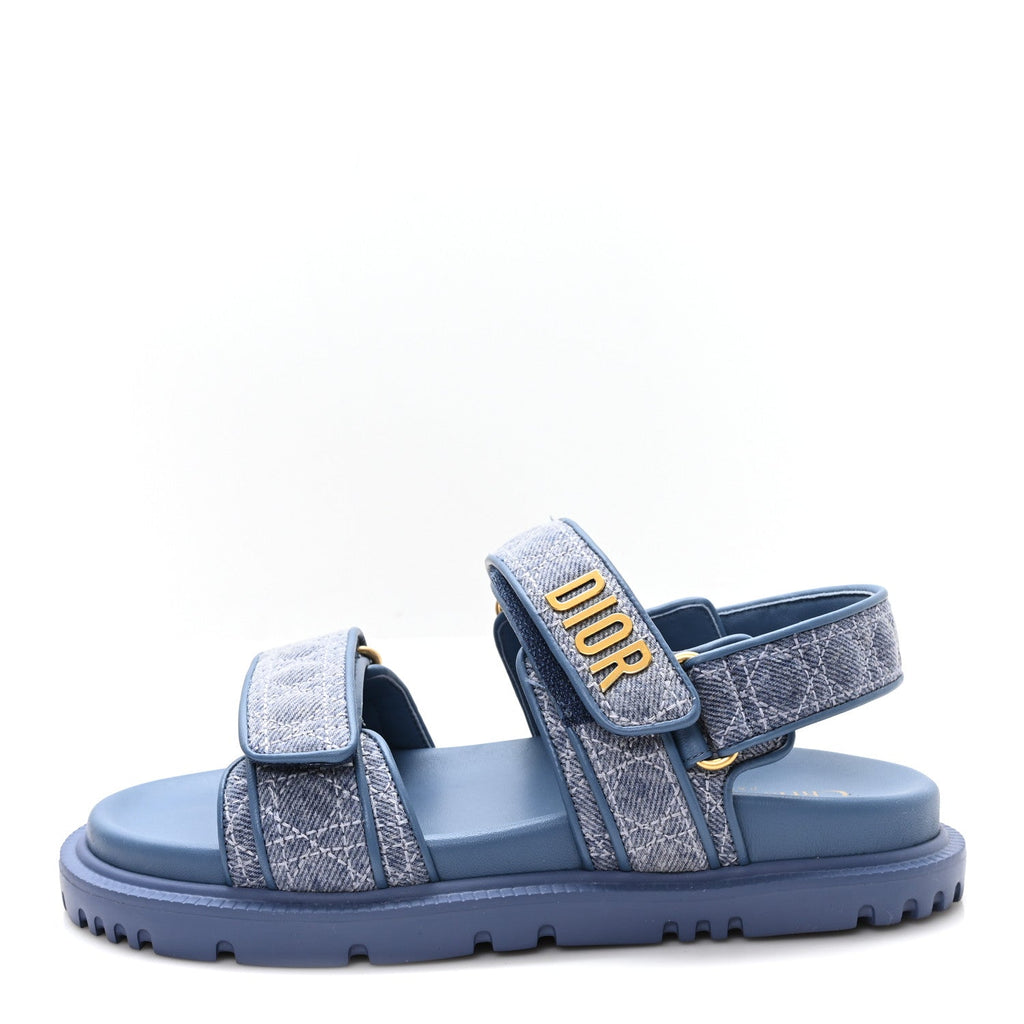 Denim Cannage Embroidered Dioract Sandals 35 Blue