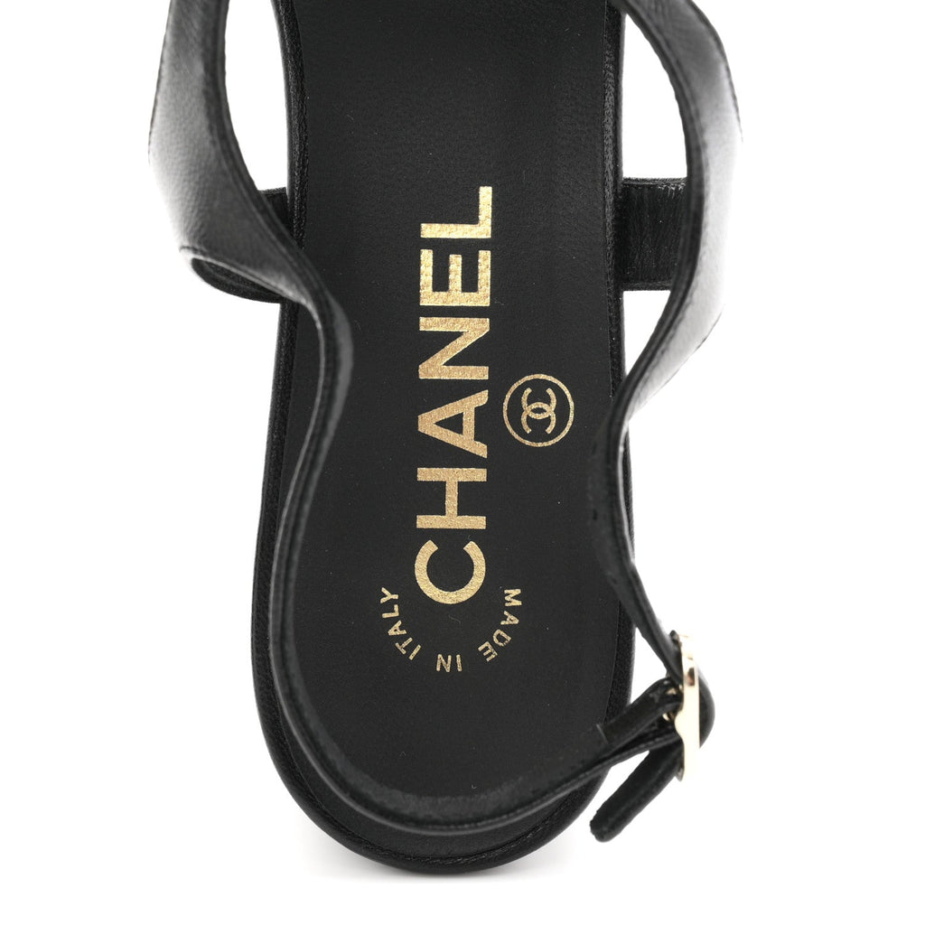 Lambskin CC Bow 55mm Sandals 38.5 Black