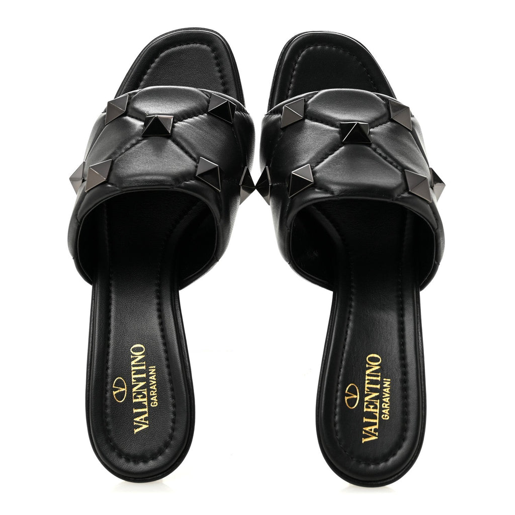 Nappa Quilted Monochrome Roman Stud 65mm Slide Sandals 39.5 Black