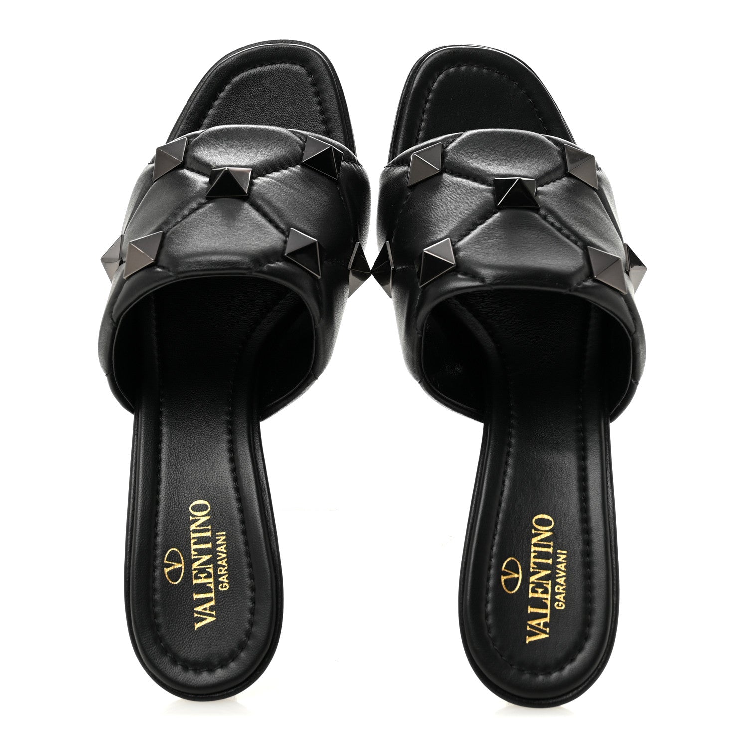 Nappa Quilted Monochrome Roman Stud 65mm Slide Sandals 39.5 Black