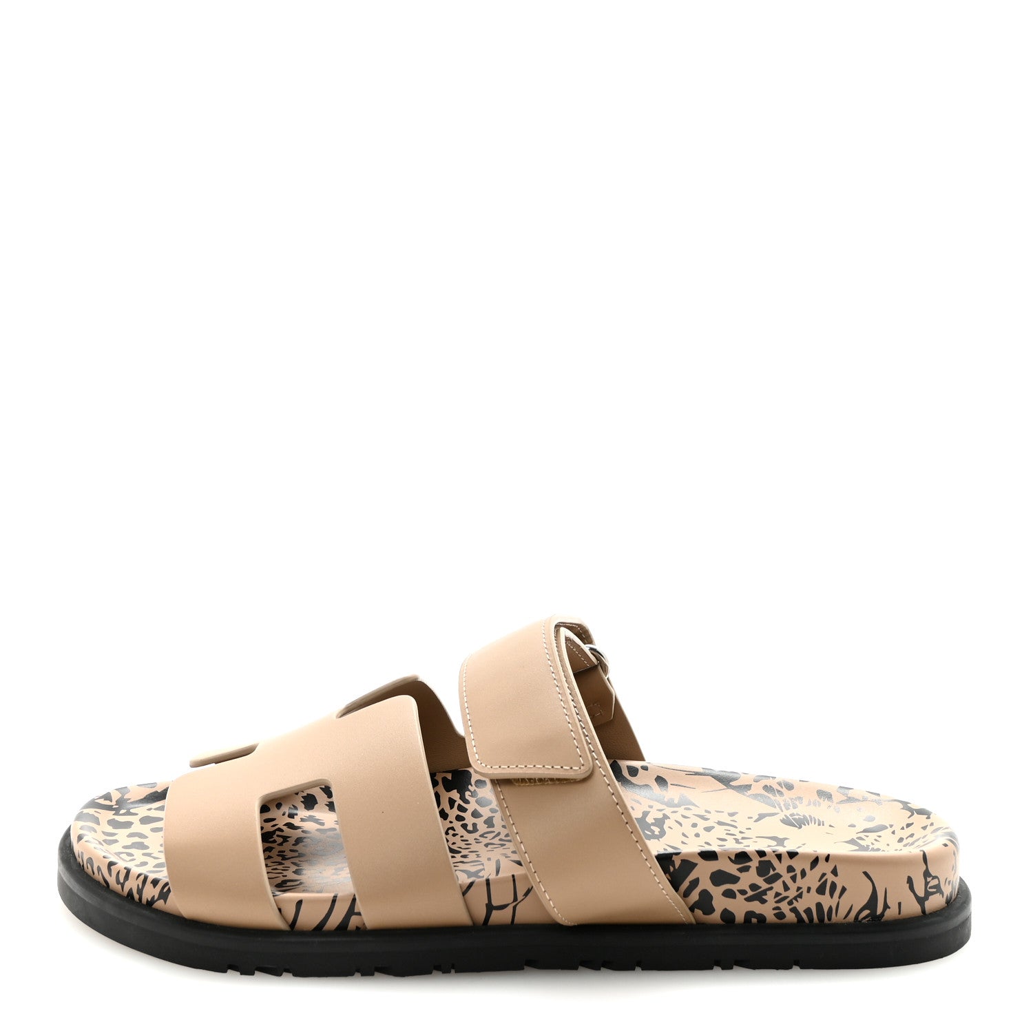 Calfskin Leopard Womens Chypre Sandals 38.5 Beige Argile